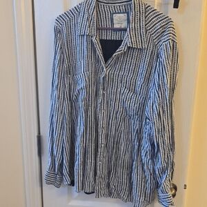 Style & Co. Navy and White Vertical-Stripe Button Shirt 3x